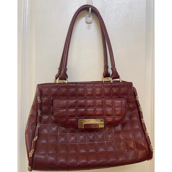 Antonio Melani satchel shoulder bag Red quilted leather handbag Gorgeous - Picture 1 of 11